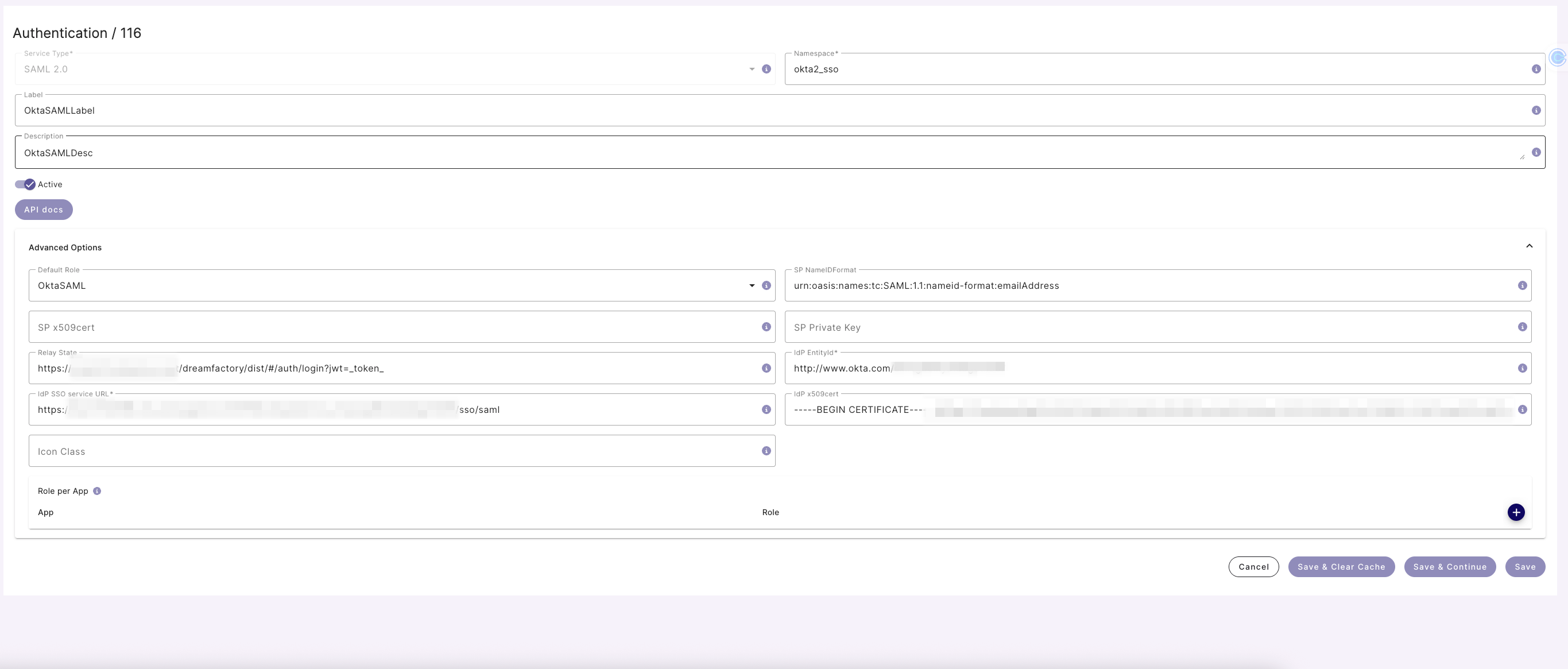 okta SAML Service Creation